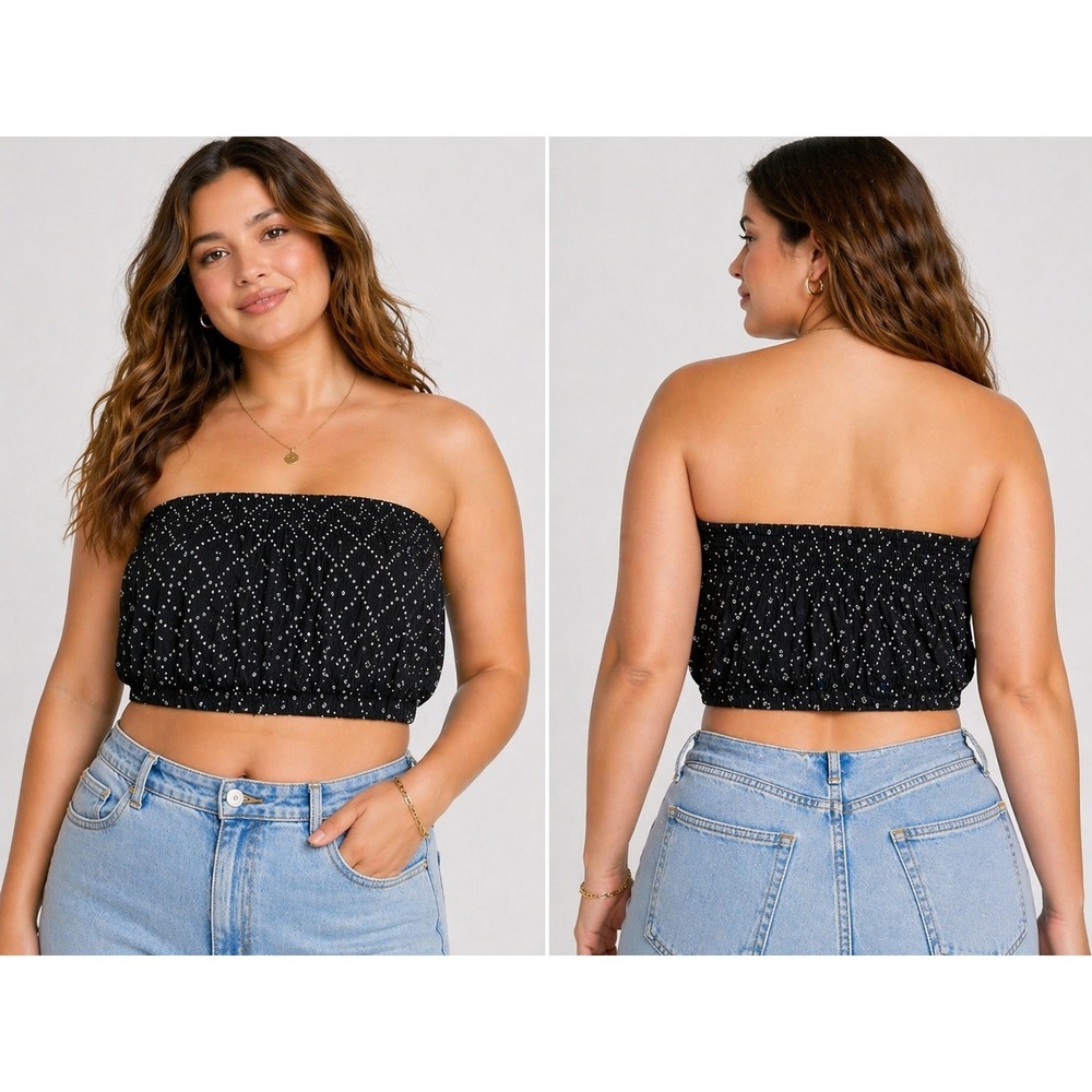 Universal Thread Navy Blue Geometric Dot Smocked Cotton Tube Top Womens L NWT